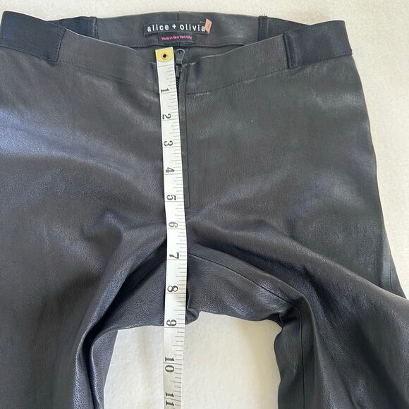 Alice & Olivia 100% Leather Zip Front Black Stretch Skinny Pants Leggings US 2 - Picture 11 of 13